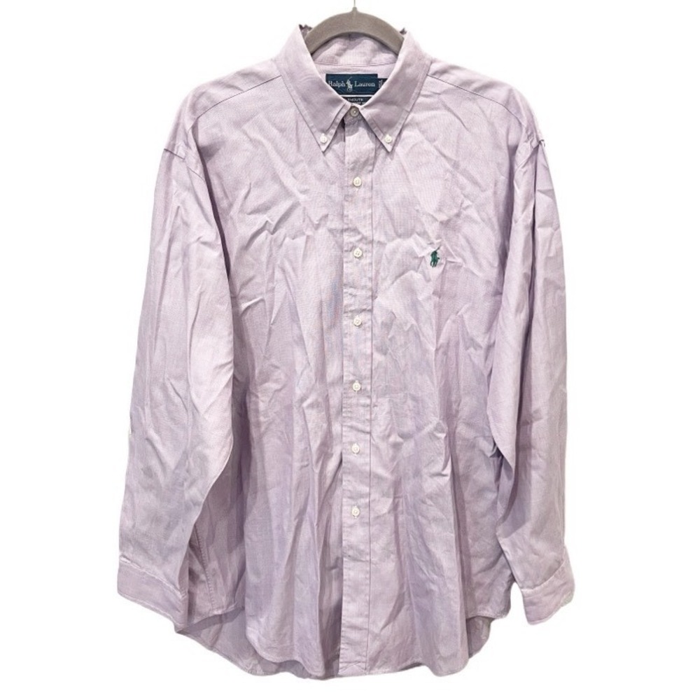 Ralph Lauren Purple Yarmouth Cotton Pinpoint Oxford Size 16.5 34/35 Green Pony